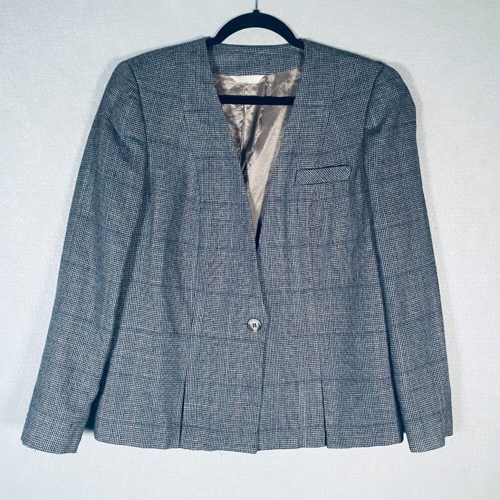 Vintage Tweed Blazer Womens 6 Gray Wool Houndstooth Preppy Academia Heritage